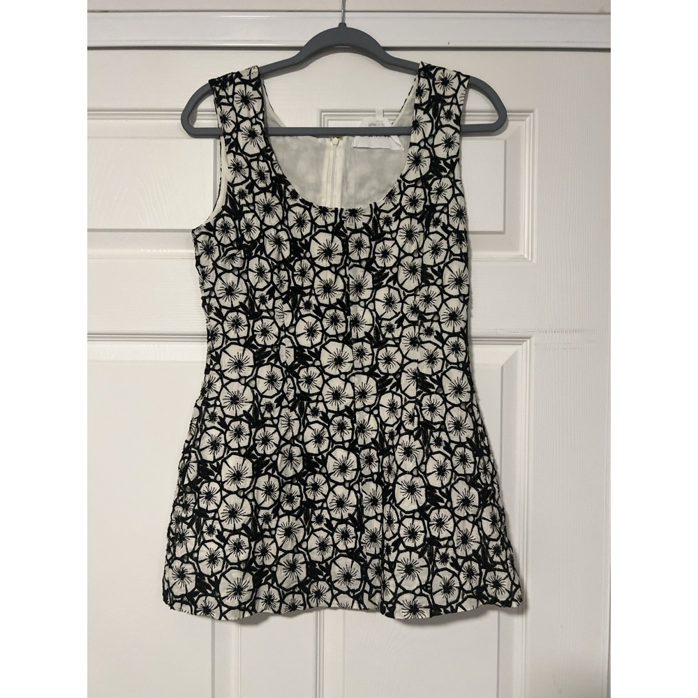 DYVNA‎ Floral Black White Tank Top Tunic Mini Dress Embroidery Flowers Bohemian